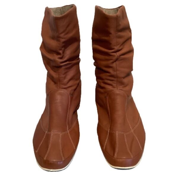 ECCO BROWN BREATHABLE LEATHER PULL ON BOOTIES SIZE 41 - Picture 3 of 16